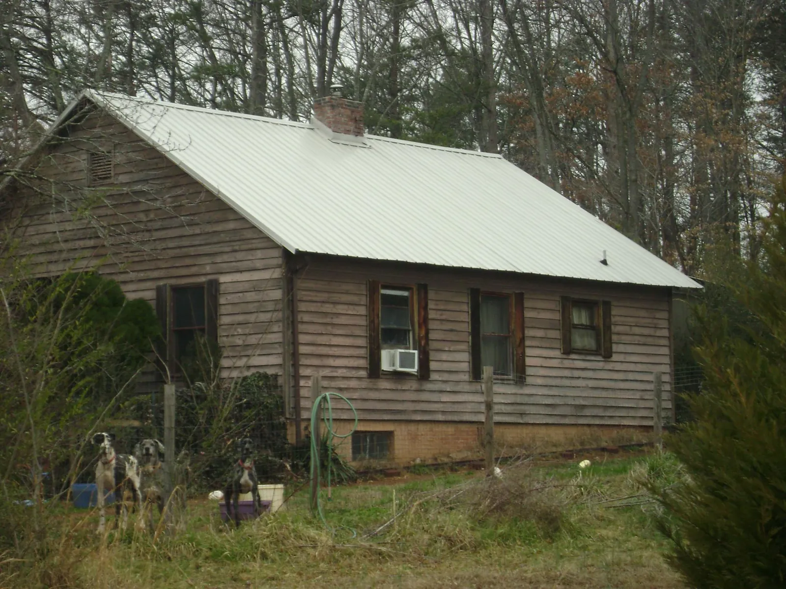 White metal roof on an old wood sided farmhouse, from a Asphalt Shingle Roof Repair job in Raymond